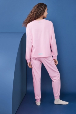 Розовая пижама из хлопка со свитшотом и длинными брюками