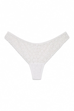 Белые трусики-танга с цветочным кружевом