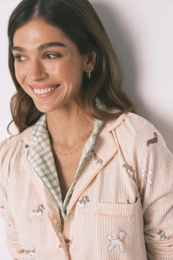 Длинная пижама из хлопка с принтом полосок и собачек