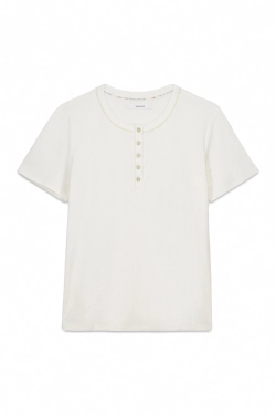 Біла футболка в рубчик із люрексом