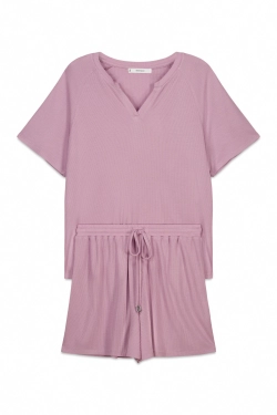 Короткая пижама с вафельной фактурой розовая