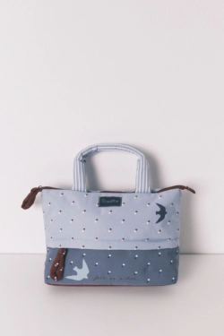 Большая синяя косметичка с принтом птиц