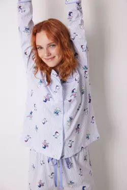 Довга класична піжама з бавовни в смужку