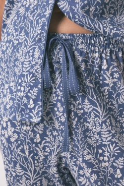 Синя бавовняна піжама з квітами