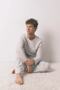 Довга чоловіча піжама бавовняна сіра