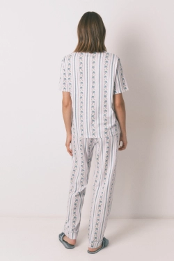Хлопковая пижама капри в полоску с цветочным орнаментом