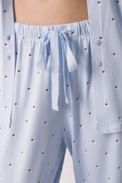 Пижама классическая длинная синяя в горошек