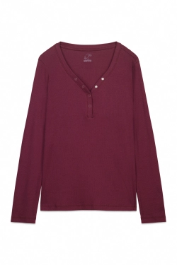 Футболка з довгим рукавом бордова в рубчик