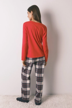 Довга бавовняна піжама з картатими штанами та принтом "Hogwarts"