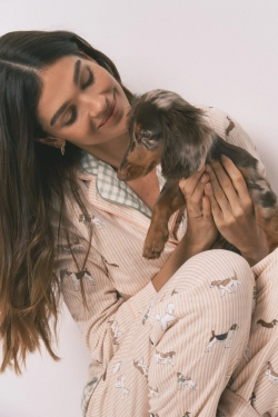 Длинная пижама из хлопка с принтом полосок и собачек