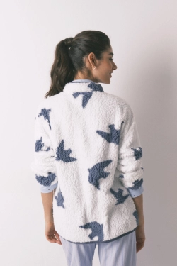 Короткий білий халат з принтом пташок