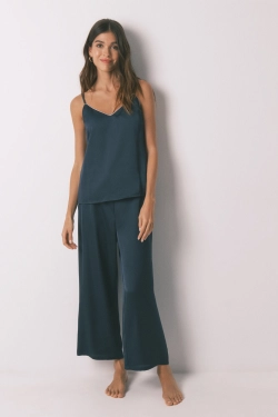 Синяя длинная атласная пижама