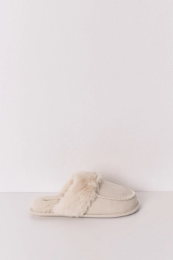 Бежеві капці-мокасини зі штучним хутром