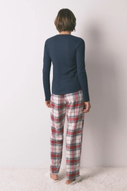 Длинные хлопковые брюки с красным клетчатым принтом