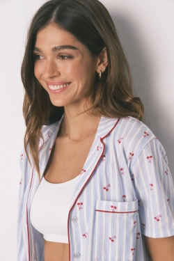 Піжама класична бавовняна в смужку з принтом вишень