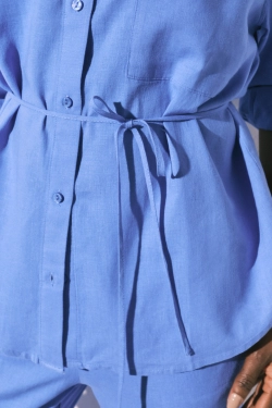 Рубашка длинная льняная синяя