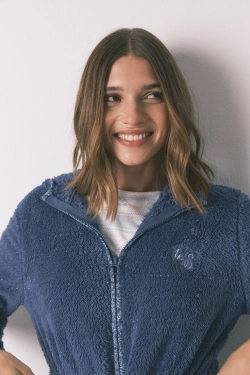 Синій флісовий халат міді з капюшоном