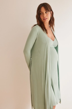 Халат для вагітних в рубчик зеленого кольору
