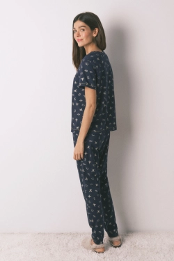 Длинная синяя хлопковая пижама с принтом в виде лягушек Harry Potter