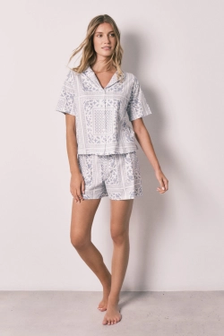 Короткая хлопковая пижама с принтом
