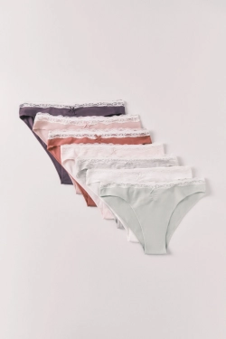 Набор из 7 трусиков-бразилиана из хлопка с кружевом и бантиком