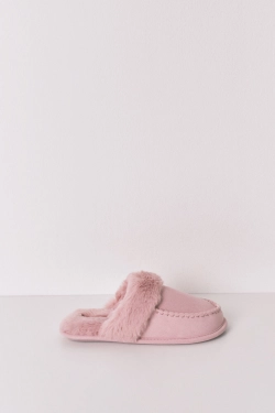 Домашние тапочки-мокасины с искусственным мехом