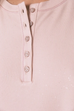 Розовый лонгслив в рубчик с люрексом