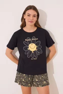 Черная короткая пижама Smiley из хлопка