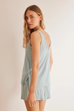 Синяя короткая пижама Ecovero™ в горошек