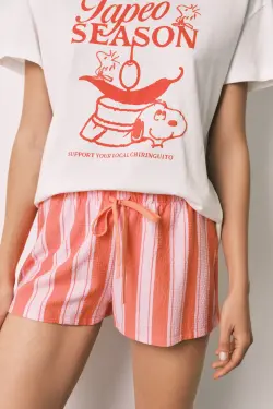 Короткая хлопковая пижама в полоску Snoopy