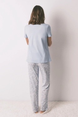 Синя бавовняна піжама з квітковим принтом