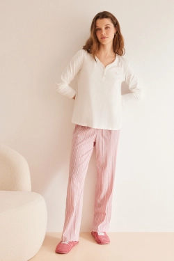 Длинная полосатая пижама розового цвета из хлопка