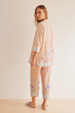 Класична атласна піжама з квітковим принтом