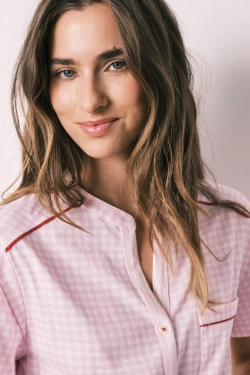 Піжама довга бавовняна в смужку з коротким рукавом