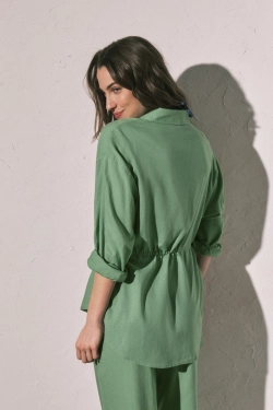 Рубашка длинная льняная синяя