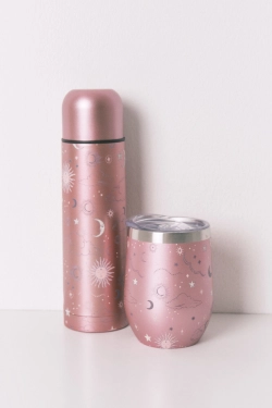Металлическая розовая термобутылка