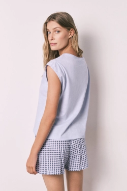 Сиреневая хлопковая пижама с принтом