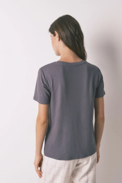 Сіра футболка в рубчик із люрексом