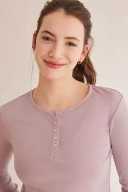 Фиолетовая футболка Henley с длинными рукавами из хлопка