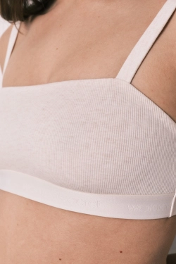 Бежевый хлопковый бюстгальтер-топ в рубчик