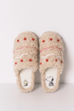 Бежевые тапочки из искусственной овчины Snoopy