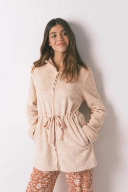 Теплий флісовий халат міді з квітковим принтом