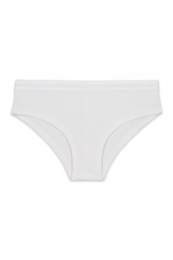 Белые широкие трусики-бразилиана из хлопка в рубчик
