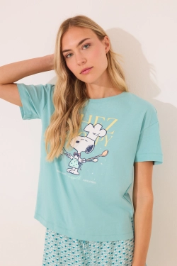 Короткая пижама Snoopy из хлопка зеленого цвета