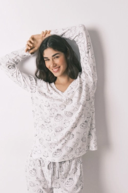 Длинная пижама из мягкого трикотажа в рубчик с принтом Moomin