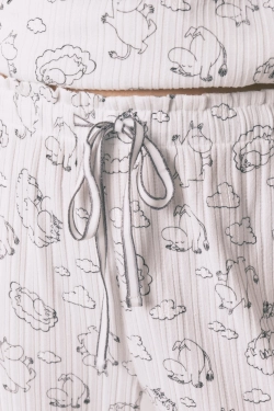 Длинная пижама из мягкого трикотажа в рубчик с принтом Moomin