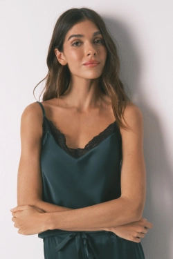 Зелений атласний піжамний комплект