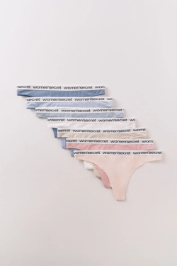 Набір із 7 бавовняних трусиків-танга з логотипом