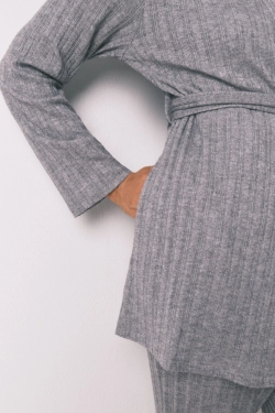 Халат миди из трикотажа серый