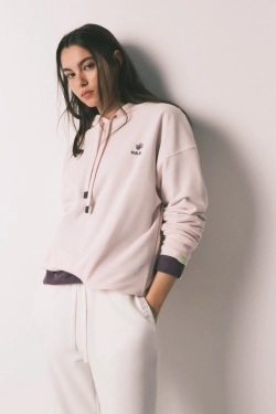 Свитшот с капюшоном из хлопкового флиса, розовый